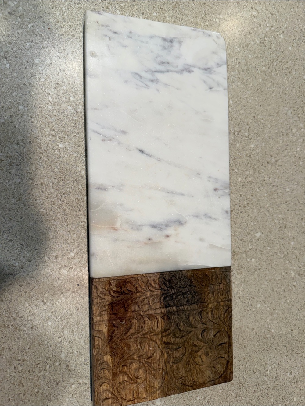 Marble and Carved Wood Serving Board - White Marble Top